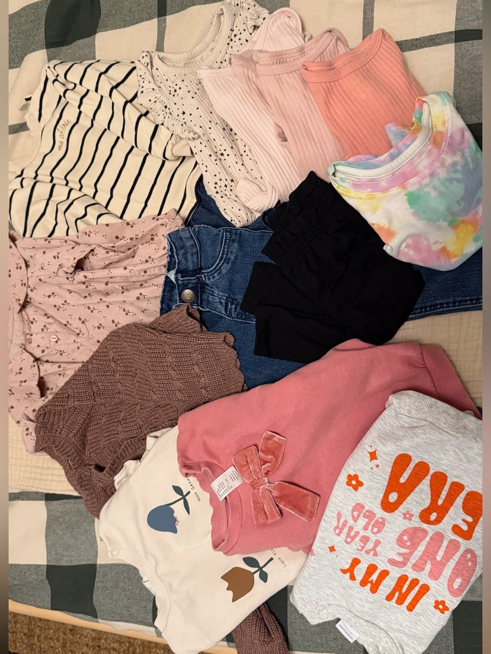 Bundle of 9-12M baby girl onesies, tops, pants, dresses, gently used